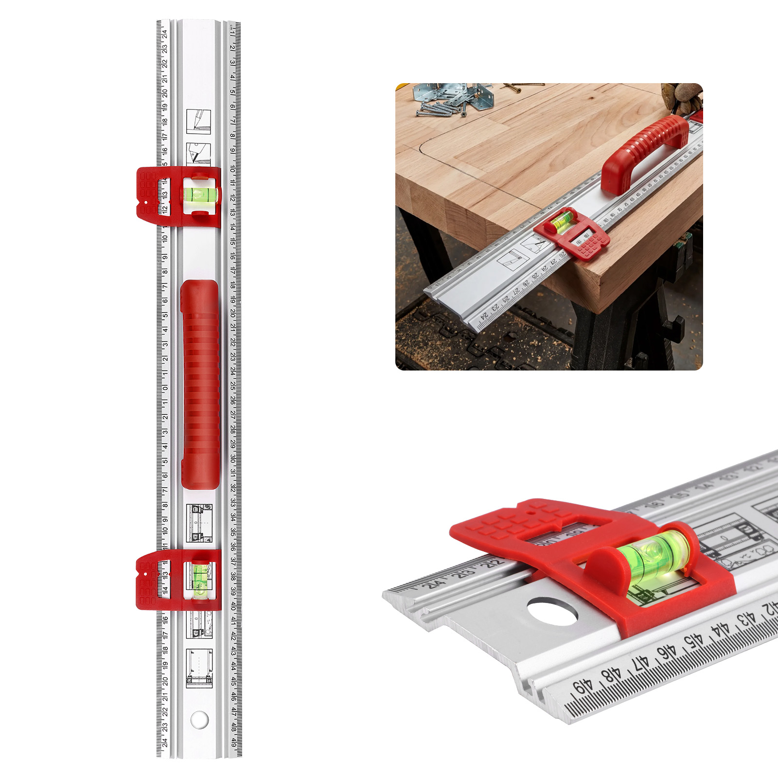Home Improvement Mark - Penggaris Aluminium dengan Spirit Level, Alat