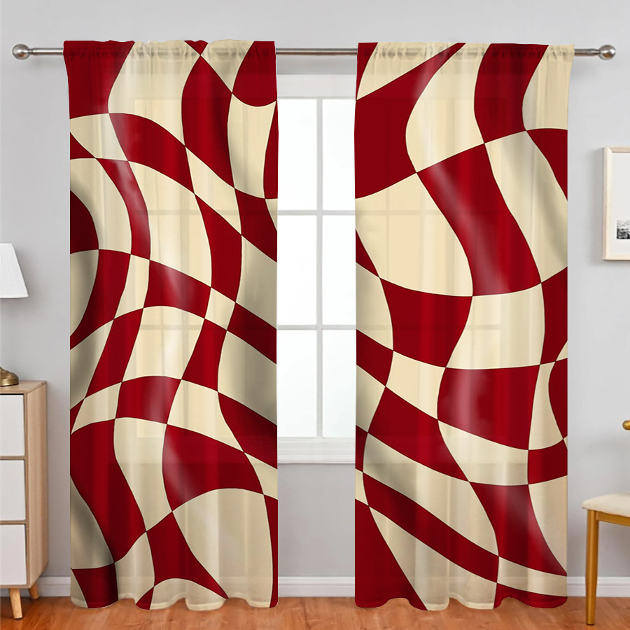 2 buah gorden tipis, motif kot - Curtain Rods ulasan dan harga